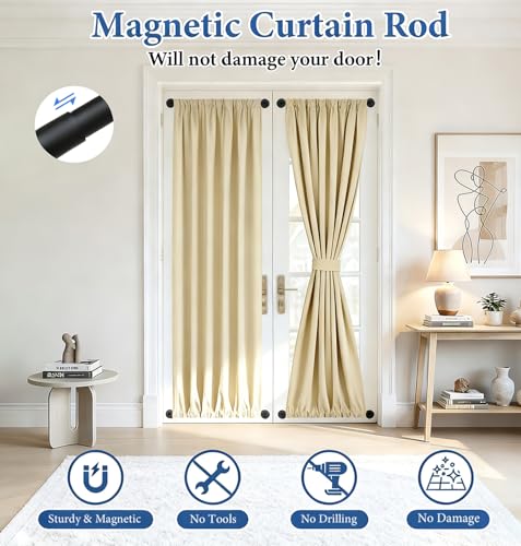Adjustable Magnetic Curtain Rod for Metal Doors, 18-30 Inch