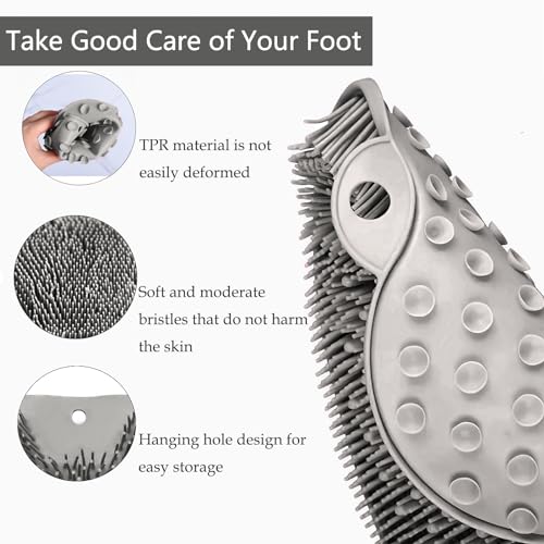 Easkite Grey & Blue Wall-Mounted Shower Foot and Back Scrubber Mat, Silicone Exfoliating Massage Brush