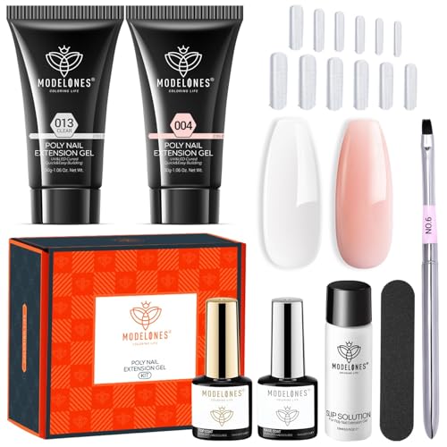 Modelones A1-Nude Poly Nail Gel Kit with Slip Solution & Base Coat