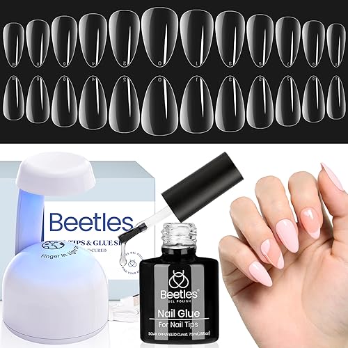 Beetles Gel Nail Kit with 504 Almond Tips & UV Lamp