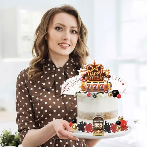 Casino Cake Decoration Set with Mini Slot Machine & Poker Chips