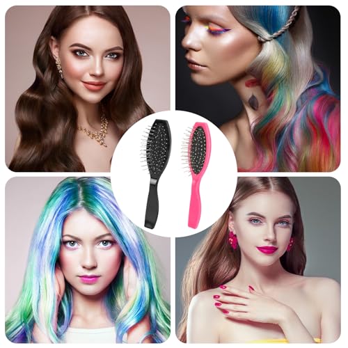 Mozeat 2-Pack Wig Brushes for Synthetic Hair - Black & Rose Red, Lightweight & Durable