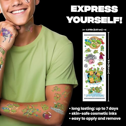 Teenage Mutant Ninja Turtles Temporary Tattoos - 17 Designs, Skin-Safe Ink