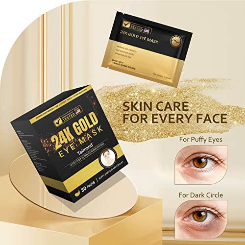 Taimand 24K Gold Under Eye Patches for Puffy Eyes & Dark Circles, Pack of 30 Pairs