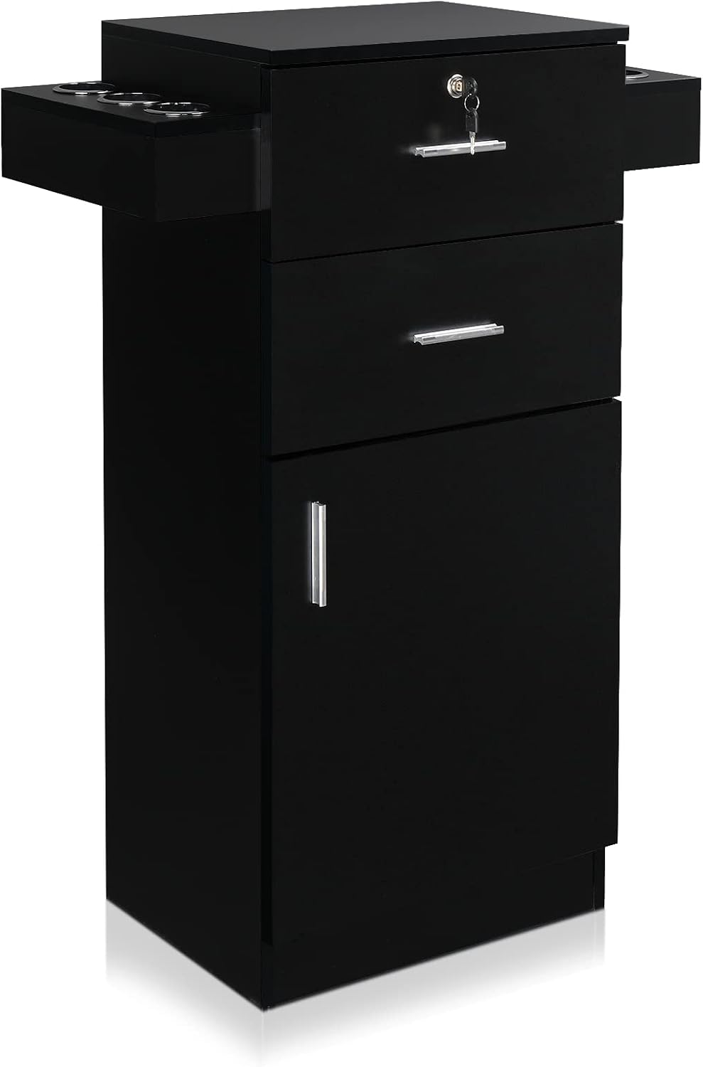Salon Stations for Hair Stylists - Beauty Salon Storage Cabinet with 2 Drawers & 6 Hair Dryer Holders | Black