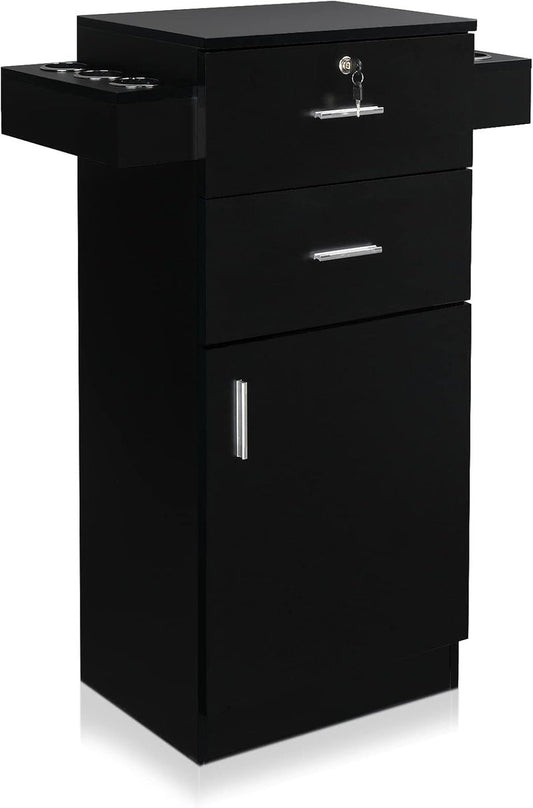 Salon Stations for Hair Stylists - Beauty Salon Storage Cabinet with 2 Drawers & 6 Hair Dryer Holders | Black