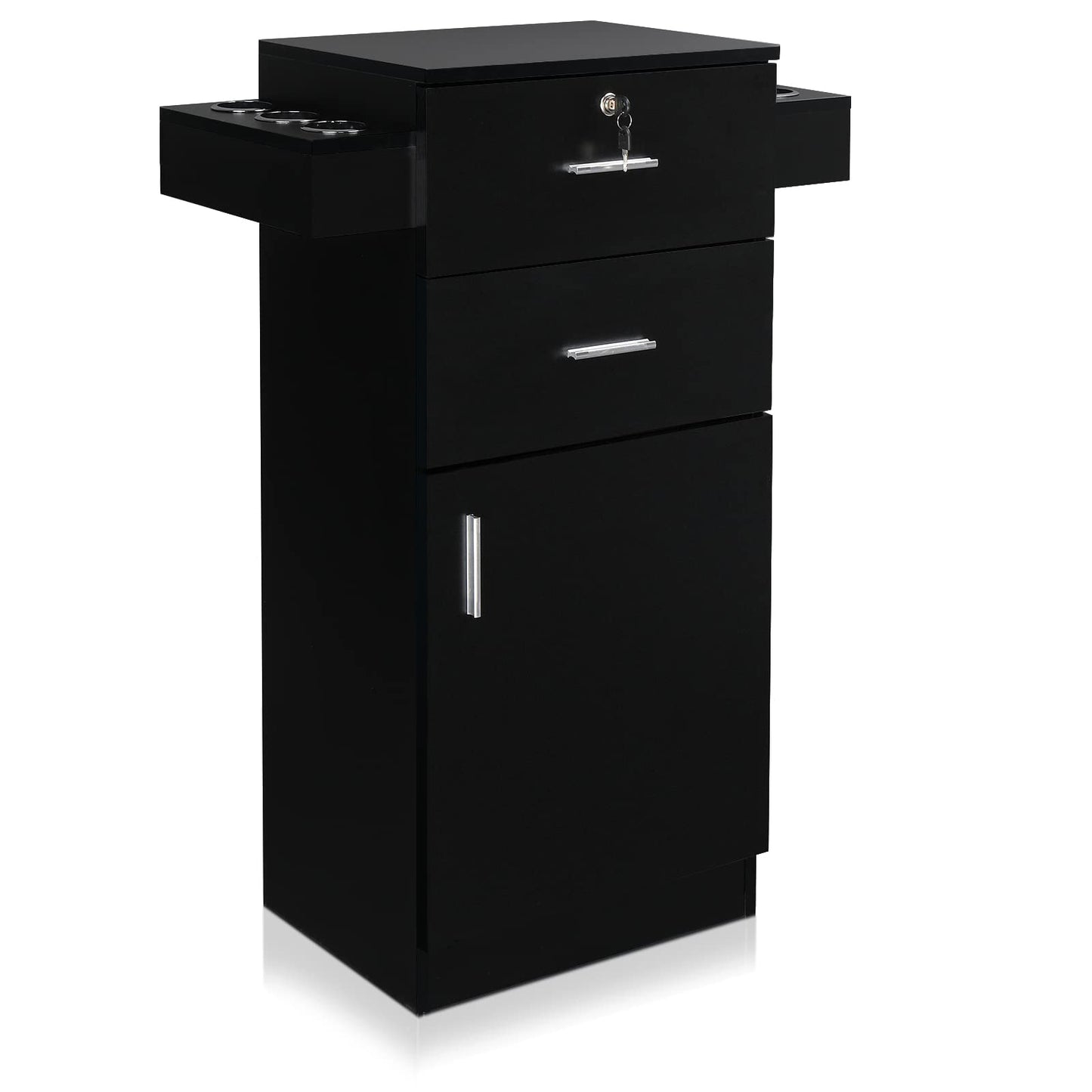 OmySalon Salon Stations for Hair Stylist, Beauty Salon Storage Cabinet, Hair Styling Equipement Set with a Large Storage Cabinet, 2 Drawers and 6 Hair Dryer Holders, Black