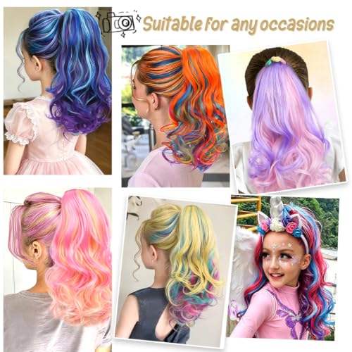 Rosmile 16 Inch Colorful Claw Clip Ponytail Extension Curly Wavy Hair, Pink Purple