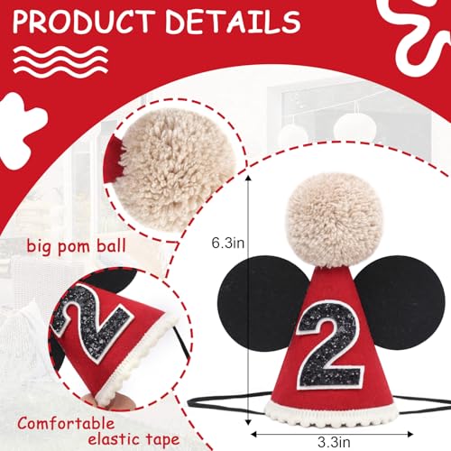 Mouse Birthday Hat for 2nd Birthday - Red & Black Party Hat