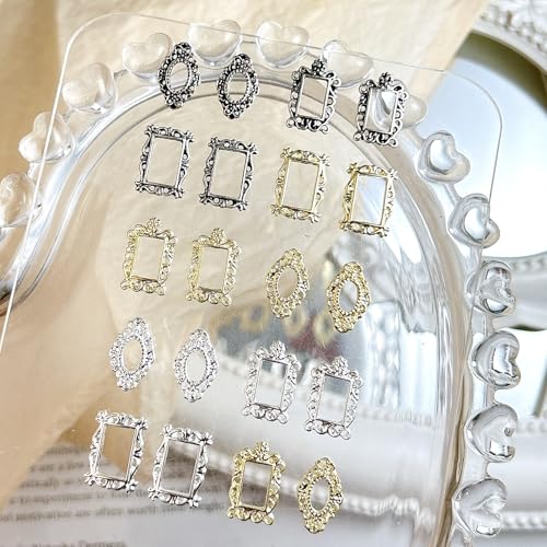 100Pcs Retro Alloy Frame Nail Charms for DIY Nail Art