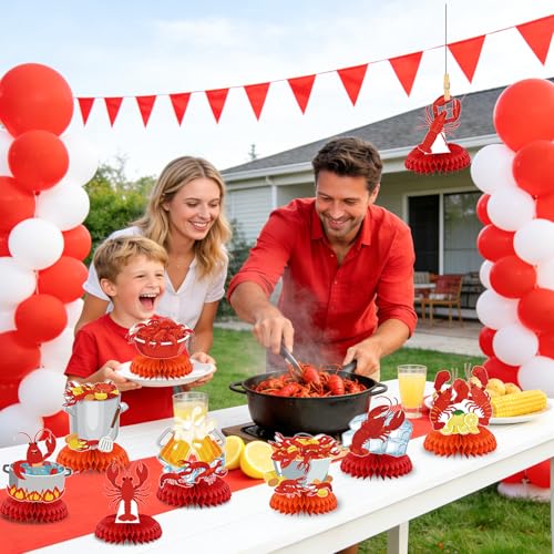 Crawfish Boil Party Decorations - 9 Piece Honeycomb Centerpieces