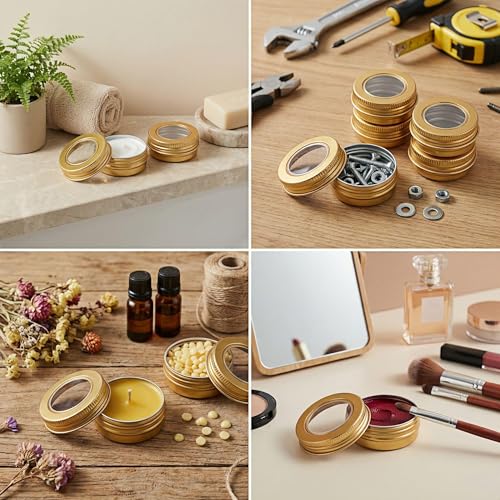 LJY 24-Piece Gold Aluminum Tins with Window Lids, 0.5 oz Storage Set