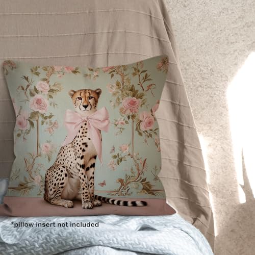 Vintage Chinoiserie Cheetah Throw Pillow Cover - 18x18