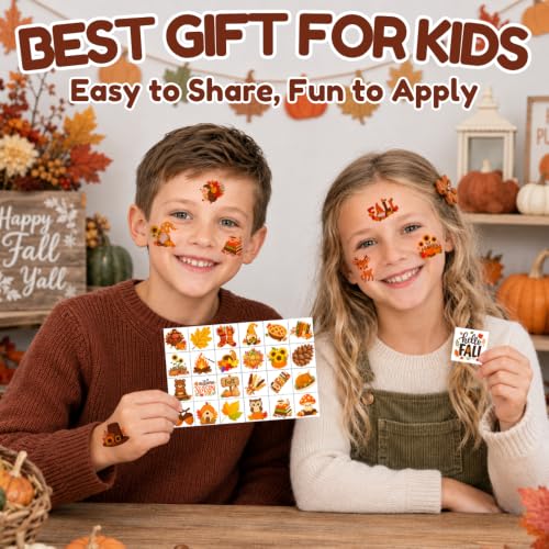 Fall Temporary Tattoos for Kids - Autumn Themed Kids Tattoos, 96 pcs, Fall Variation