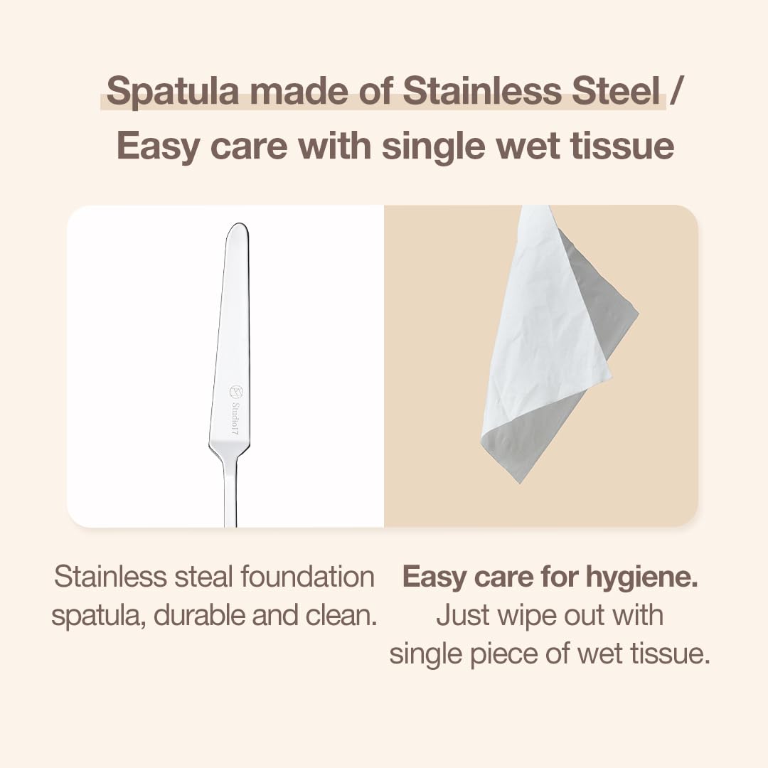 STUDIO17 Stainless Steel Foundation Spatula - Professional Double-Edged Makeup Tool for Flawless Application | Includes Storage Pouch