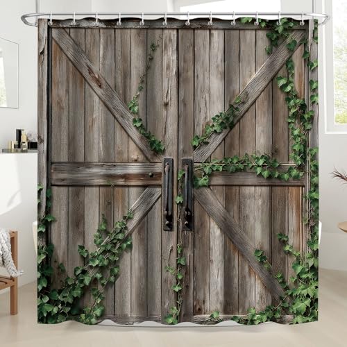 Rustic Barn Door Vines Shower Curtain - Farmhouse Bathroom Decor, 72x72 in