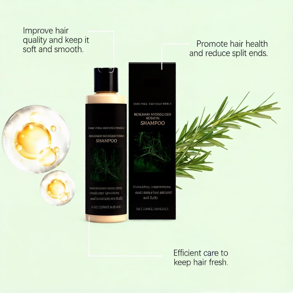 Organic Rosemary Hair Growth Shampoo for Thinning Hair & Hair Loss, Sulfate Free Volumizing with Hydrolyzed Keratin, Repairs Dry Damaged Strands & Scalp for Men & Women 7.4 fl oz