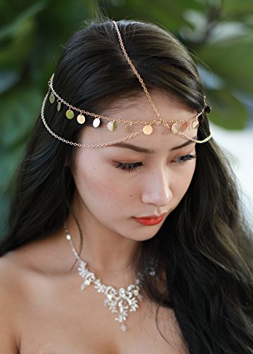 Women Bohemian Gold Head Chain Bridal Hair Jewelry Headpiece for Wedding & Party