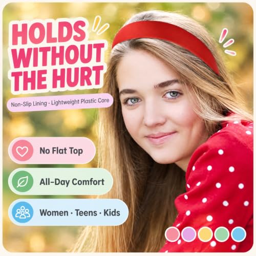 Lawie 16 Pack Multicolor Satin Plastic Headbands 2 cm Wide – Non-Slip, 5" Length (Multicolor B, Pack of 16)