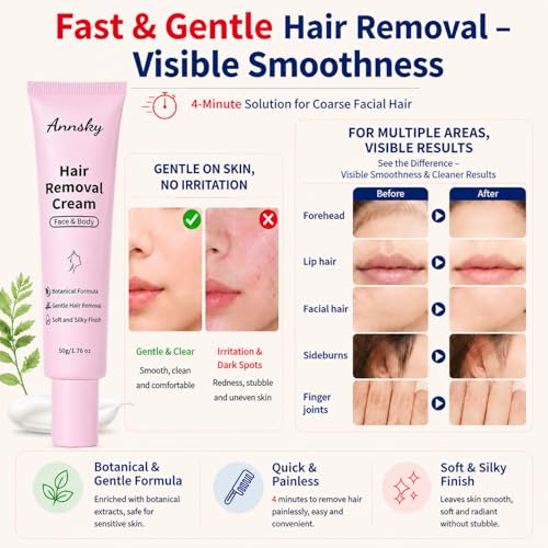 Hair Removal Cream for Women, Face & Body Hair Remover Depilatory Cream with Spatula, Botanical Formula for Legs, Arms, Underarms, Bikini Line, Upper Lip & Chin, Soft Silky Finish