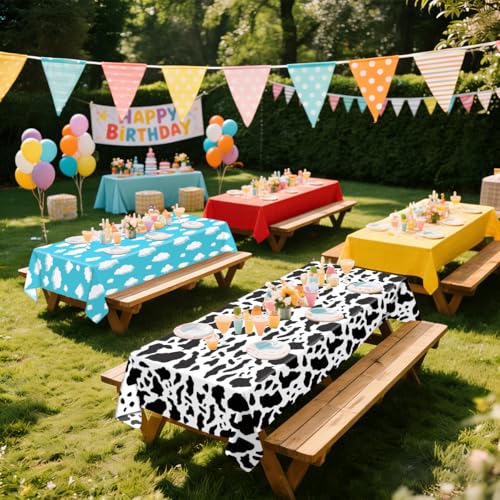 4 Pcs Waterproof Cow Pattern Plastic Tablecloths Set - 52 x 86 in