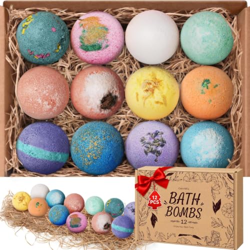 CalmNfiz 12-Piece Natural Bath Bomb Gift Set with Shea Butter