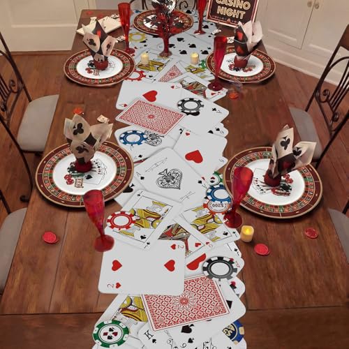 Linen Poker Chip Table Runner - Casino Theme Party Decor 70x12"