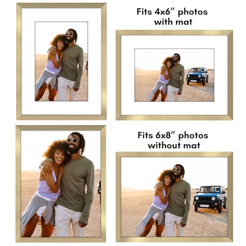 Americanflat 6x8 Gold Picture Frame with Mat for 4x6 Photos