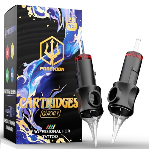 POSEIDON 20PCS Tattoo Cartridge Needles #12 (3RL) Standard Round Liner Tattoo Needles with Membrane Professional Disposable and Safety Tattoo Needles for Tattoo Pen