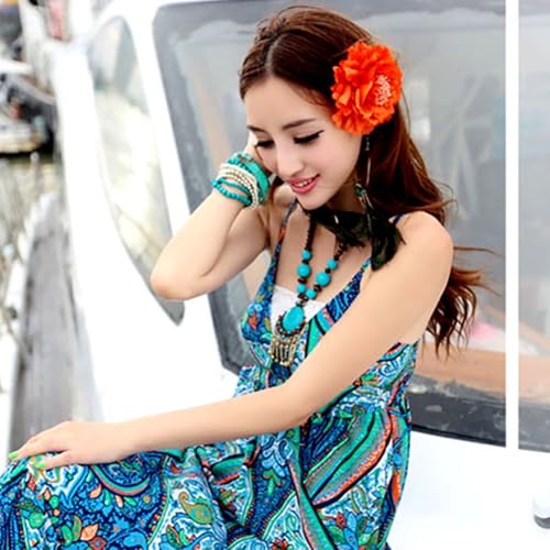 Koolgil 4Pcs Peony Flower Hair Clips & Brooch Pins - Dark Green Bohemia Style