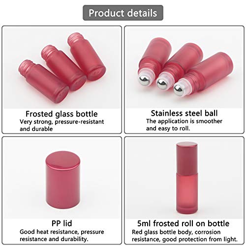 Ellbest Matte Red 17Pcs 5ml Glass Roller Bottles for Essential Oils