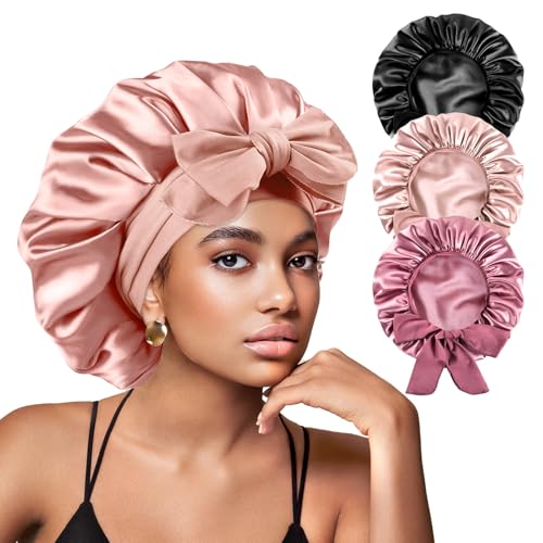 Yanideer Adjustable Satin Bonnets - 3 Pcs Double Layer Hair Cover
