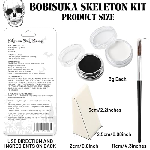BOBISUKA Skeleton Face Paint Kit for Kids & Adults - Halloween Makeup Set