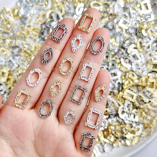 100Pcs Retro Alloy Frame Nail Charms for DIY Nail Art