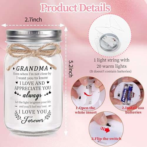 Grandma Night Light Mason Jar Gift - Warm Light Decor