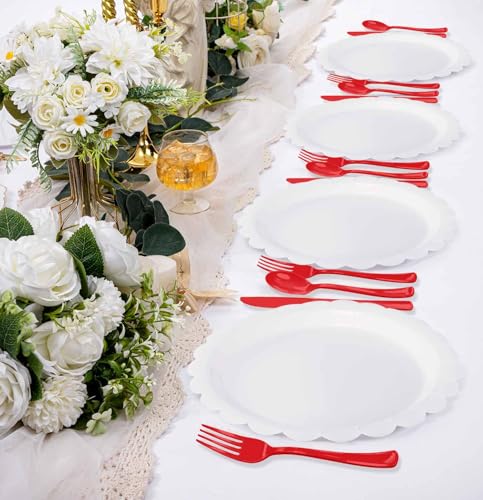 HEIPINIUYE Red Plastic Cutlery Set - 75 Pack for 25 Guests