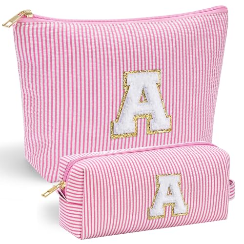 YOOLIFE Birthday Gifts for Women Girls Mom Daughter Birthday Gifts for Kids Teen Girls | Initial Makeup Bag | Travel Cosmetic Bag | 11 12 13 14 15 16 Years Old Girl Gift Teacher Graduation Gift Pink A