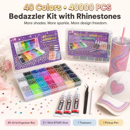 Duryeo Bedazzler Kit - 40000 PCS 3mm Rhinestones in 40 Colors