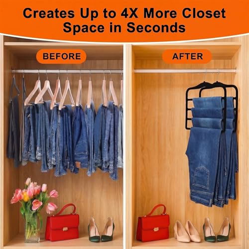 2-Pack Velvet Multi-Layer Pants Hangers - Space Saving Closet Organizers