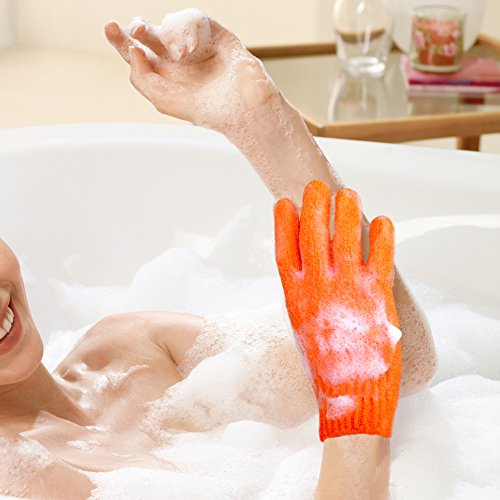 MIG4U Exfoliating Shower Gloves Pack of 2 - Black & Orange, Premium Nylon Body Scrub for Men & Women