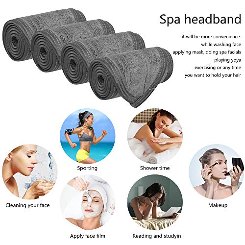 VIVOTE Adjustable Spa Facial Headband, Microfiber Makeup Wrap - 4 Pack