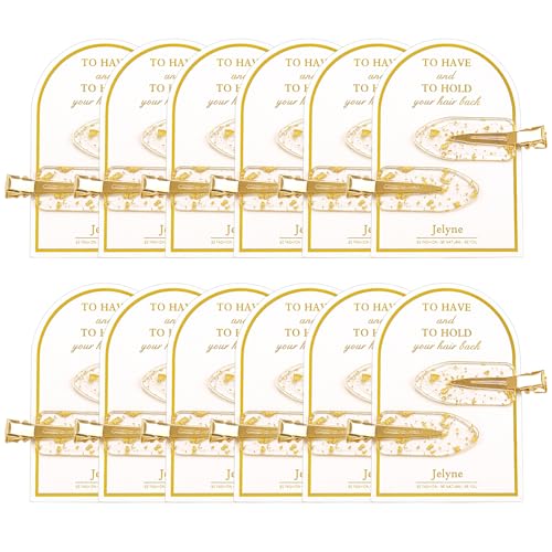 Jelyne 24Pcs Gold Glitter No Crease Hair Clips for Bridesmaids & Styling - Includes 12 Card Sets