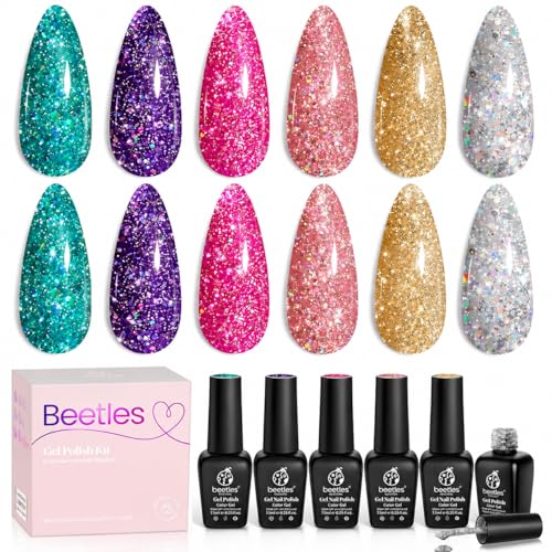 Beetles Glitter Gel Polish Set - 6 Colors UV Soak Off Nail Polish