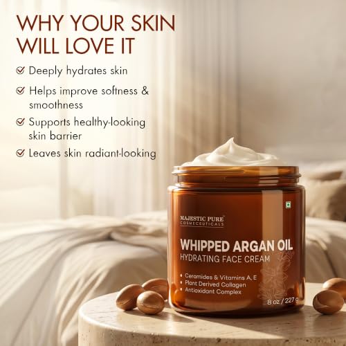 Majestic Pure Whipped Argan Oil Body Butter - 8 Oz with Ceramides & Vegan Collagen for Deep Hydration