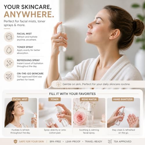 TSA Approved Travel Skincare Bottles Set - 2 Pump & 2 Spray Containers