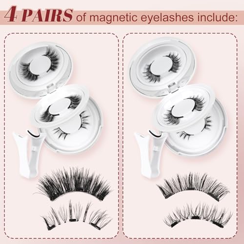 Higu Clace Magnetic Eyelashes 4 Pairs with Applicator Natural Look Wispy No Eyeliner B09