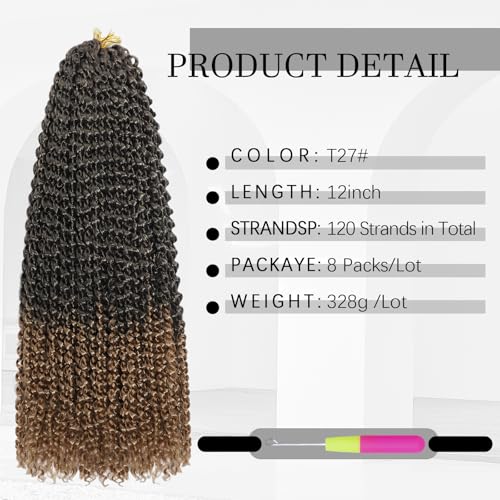 MCNJM Passion Twist Hair 12 Inch 8 Packs Water Wave Crochet Extensions for Black Women T/27#