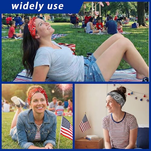 Jutom 10 Pcs Paisley Bandana Headbands for Women - Red, White, Blue