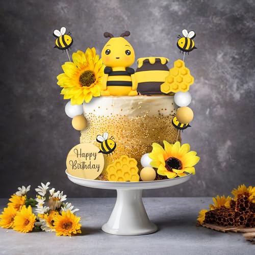 17 PCS Bee Cake Toppers Set for Honeycomb Birthday Party
