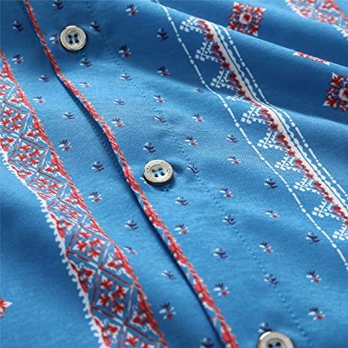 SheLucki Unisex Hawaiian Shirt Sky Blue Stripe XL Summer Beach Casual Short Sleeve Button-Down